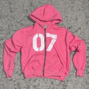 Men's Pink Zip-Up Hoodie with '07' Graphic